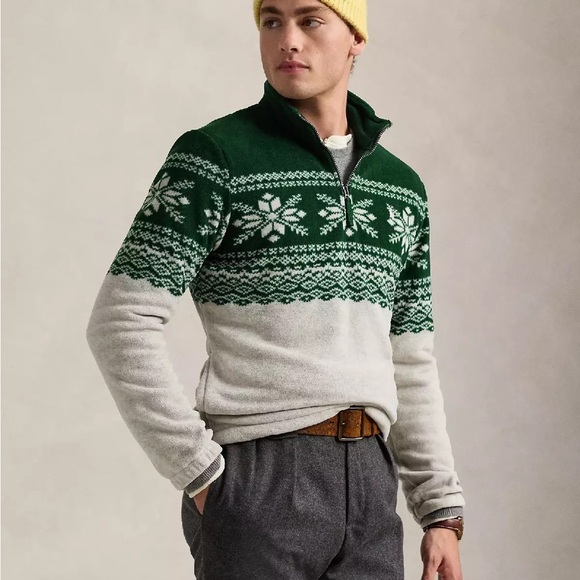 NWT Ralph Lauren Men's Green Snowflake Half-Zip Fleece Sweater XXL - Picture 6 of 7